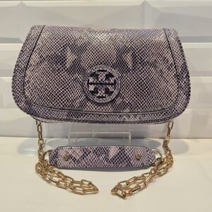 Tory Burch Amanda Snake Print Clutch Bag With Chain Crossbody